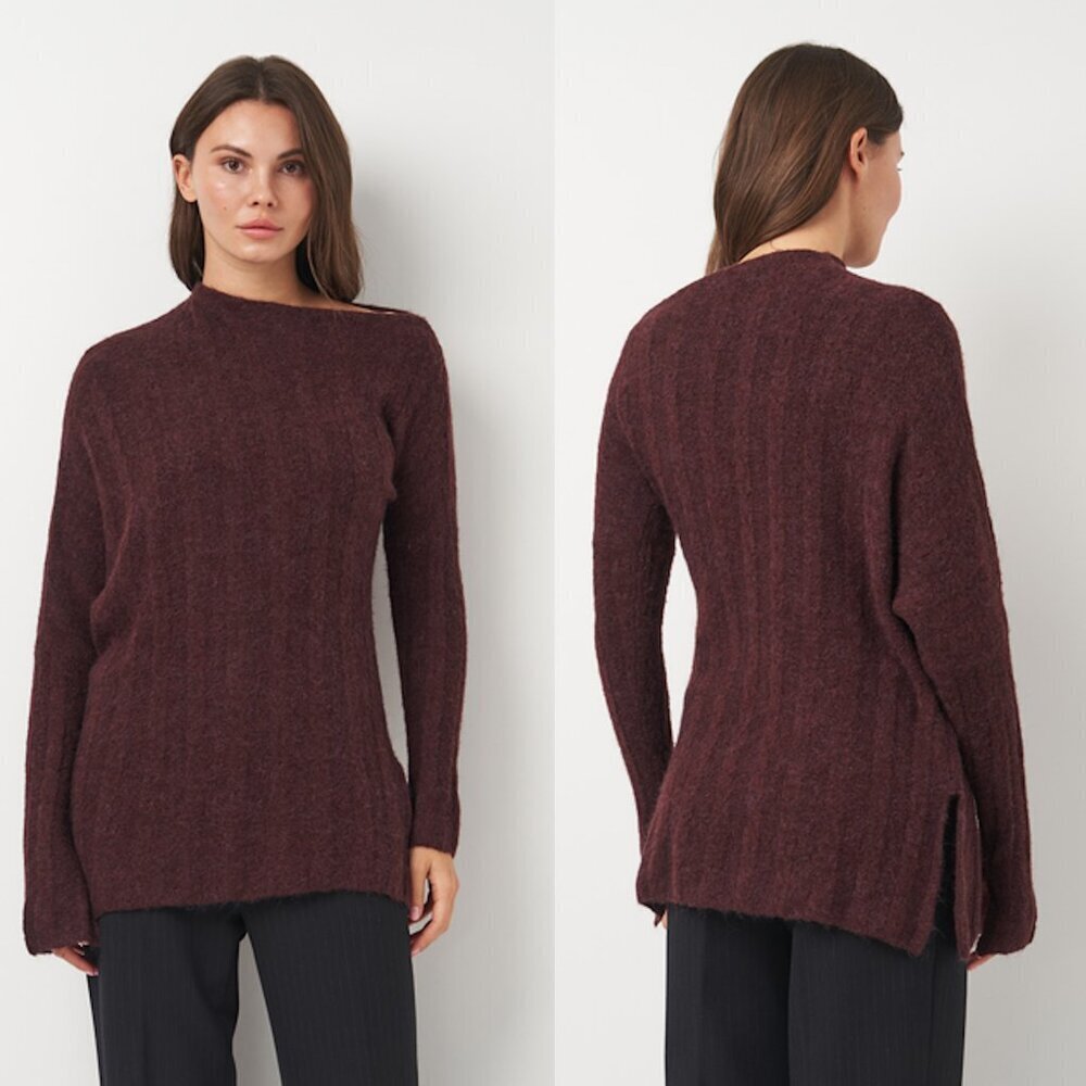 New Zara Asymmetric Wool Blend Knit Burgundy Sweater Size M